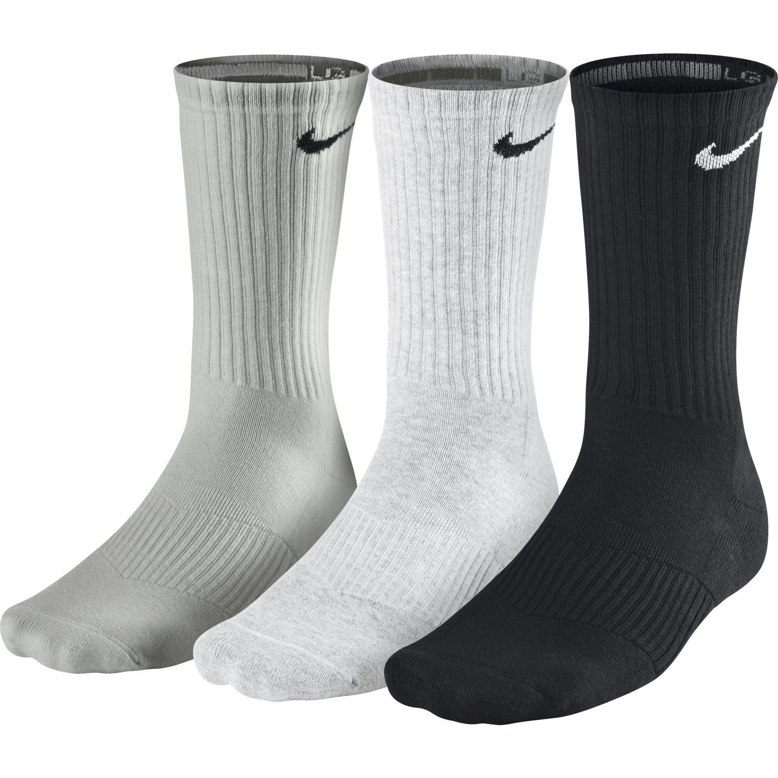 Nike Sport Performance Cotton Sock (3 Pair) Black, White and Grey ...