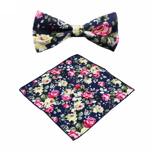 pink_yellow_rose_floral_bow_tie_pocket_square_tie_rack_australia_online